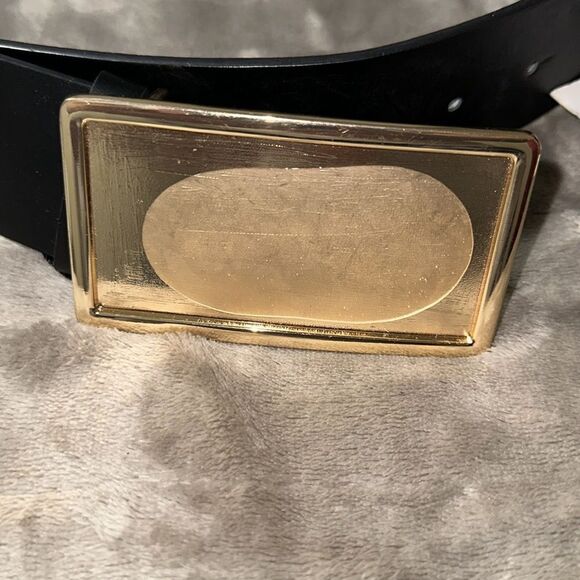 ZARA US32 85 Black Small Wide Faux Leather Belt Gold Tone Buckle - Picture 4 of 9